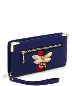 Fashion Queen Bee Stripe Clutch Wallet Wristlet AD036B NAVY